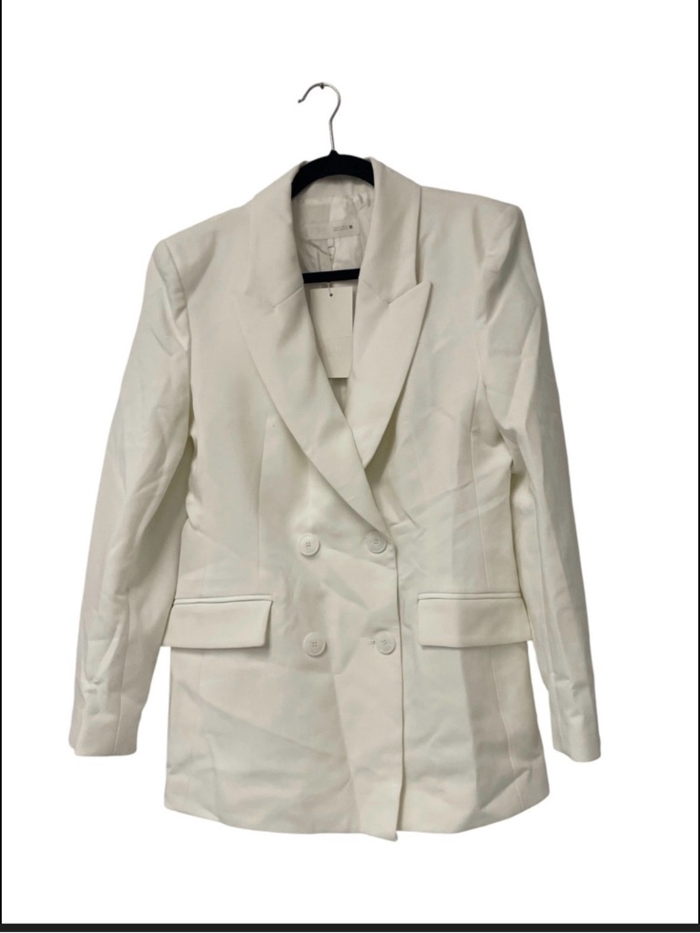 Zara White Double-Breasted Tailored Blazer